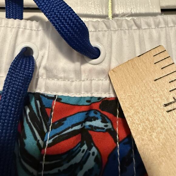 Andrew Christian SIZE LARGE 3" Lined SwimShorts Banana Print Red Blue Trunks Men - Picture 4 of 12